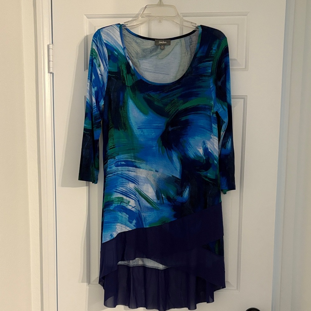 Neiman Marcus Blue and Green Abstract Dress